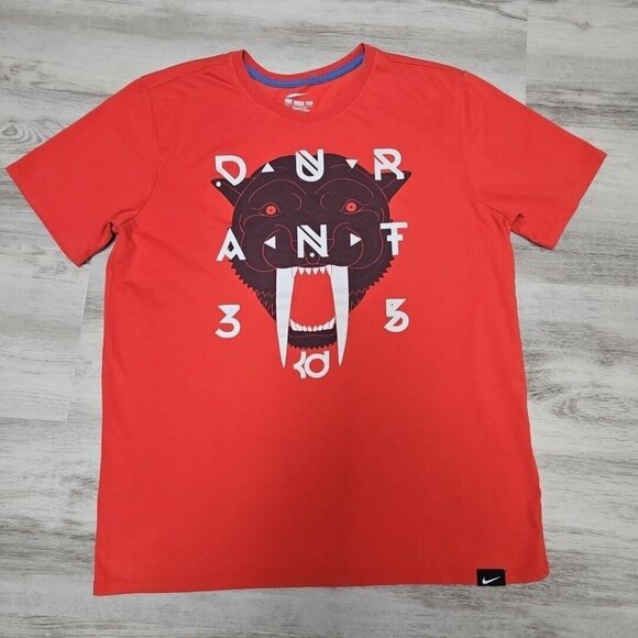 Nike Kevin Durant T Shirt Mens L Orange Dri Fit Athletic Cut #35 Sabertooth Cat - Picture 4 of 9